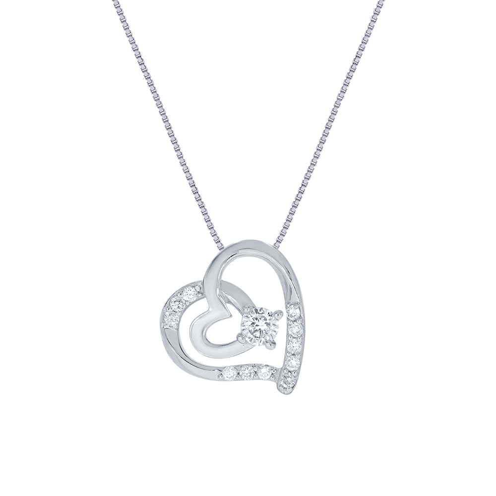 La Joya Double Heart Lab Diamond Necklace | Sterling Silver 1/4 ct.tw.