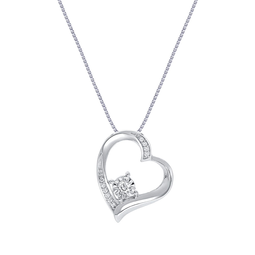 La Joya Lab Grown Floating Accent Diamond Heart Necklace | Sterling Silver 1/10 ct.tw.