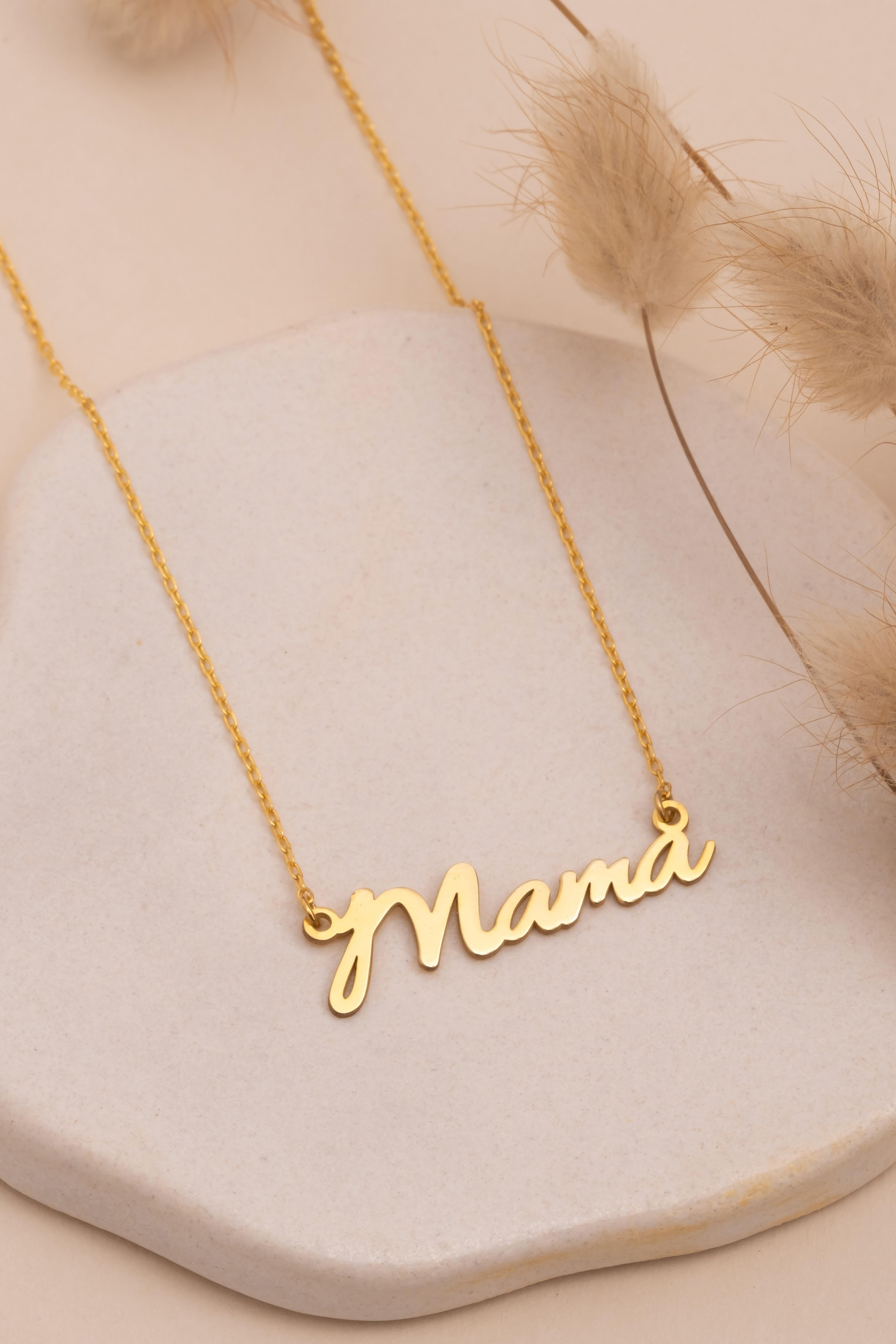 14K Gold "Mama" Script Necklace